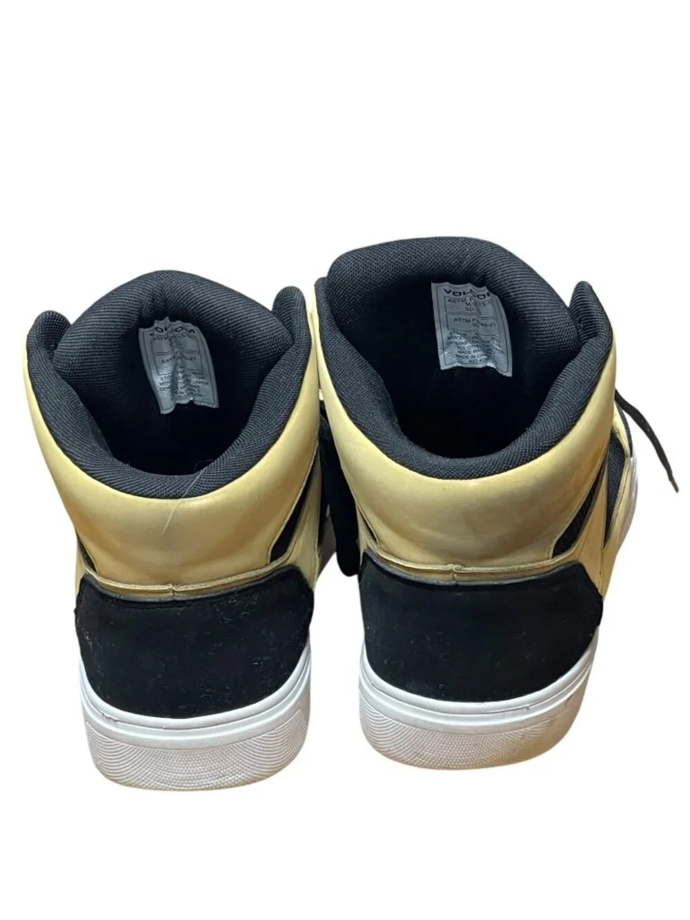 Volcom Mens Size 12 Black & Beige High-Top Shoes With Leather Upper